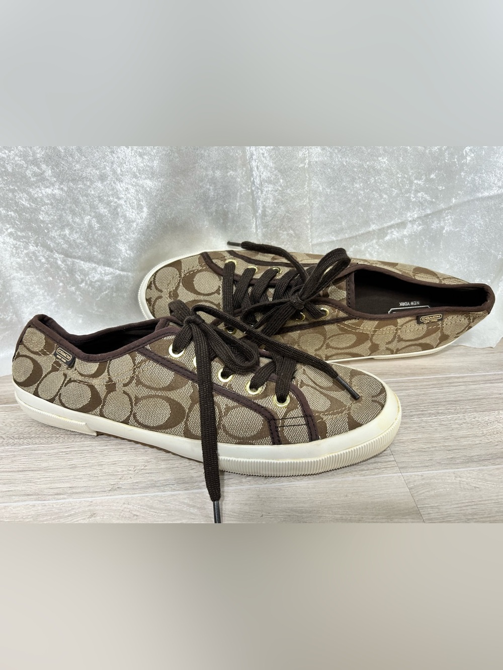 Coach Kalyn Signature Jacquard Sneakers Brown Khaki Size 11B